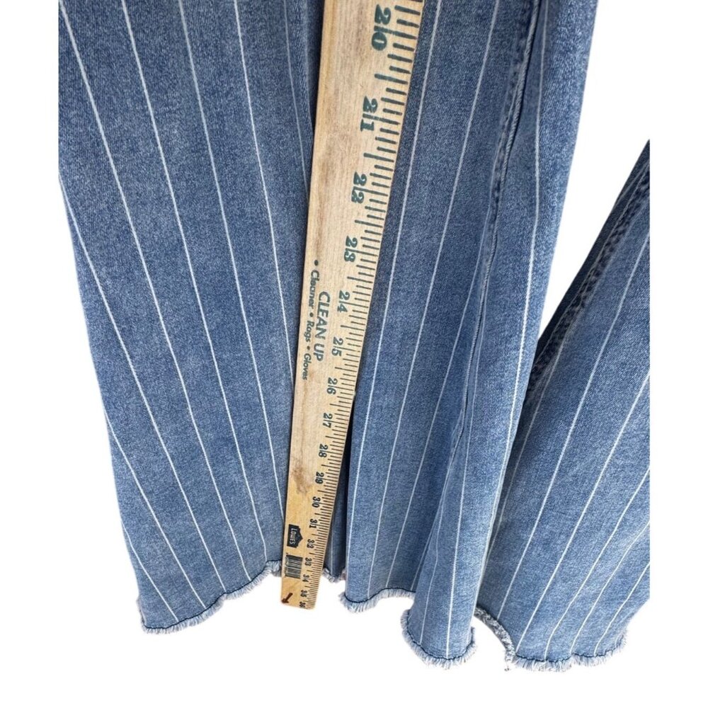 Rock & Roll Denim High Rise Bell Bottom Jeans W32 L34 Striped Frayed Hem - Picture 3 of 10